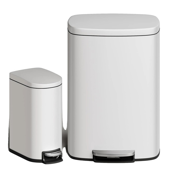Set cosuri de gunoi, 50L si 10L, inox, capacitate mare, alb