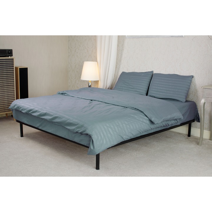 Lenjerie damasc microsatinat 2 persoane Albastru