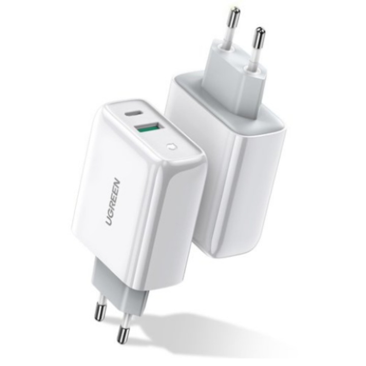 INCARCATOR retea Ugreen, „CD170” Quick Charge 36W, USB x 1, USB Type-C x 1, 5V/3.4A max, alb 60468