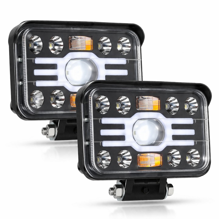 Set 2x Proiector Auto LED Bicolor BZRSH – Putere 156W, Tehnologie cu Lupa (Alb/Galben), 5 inch