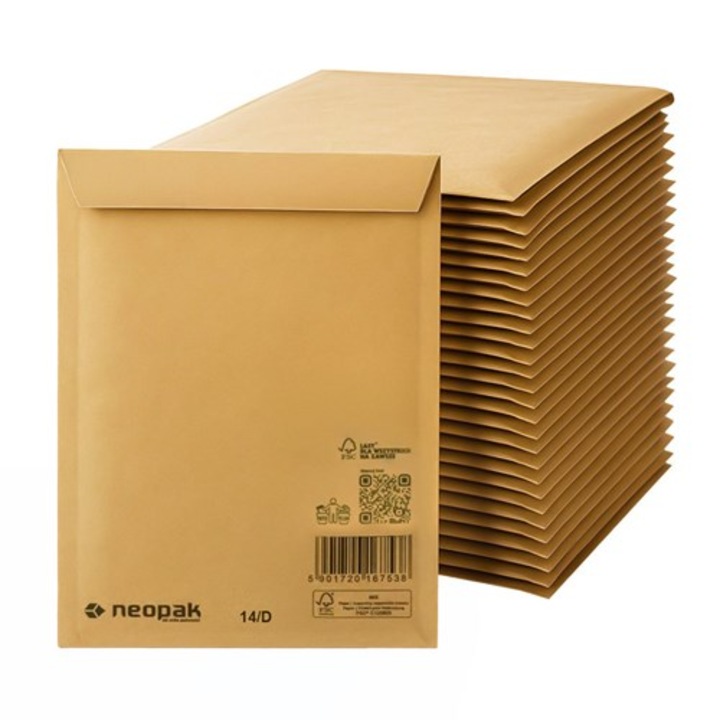 Set 100 Plicuri antisoc NEOPAK, format D14, 200x275 mm, Maro, autoadezive, din hartie kraft 80 g/m²