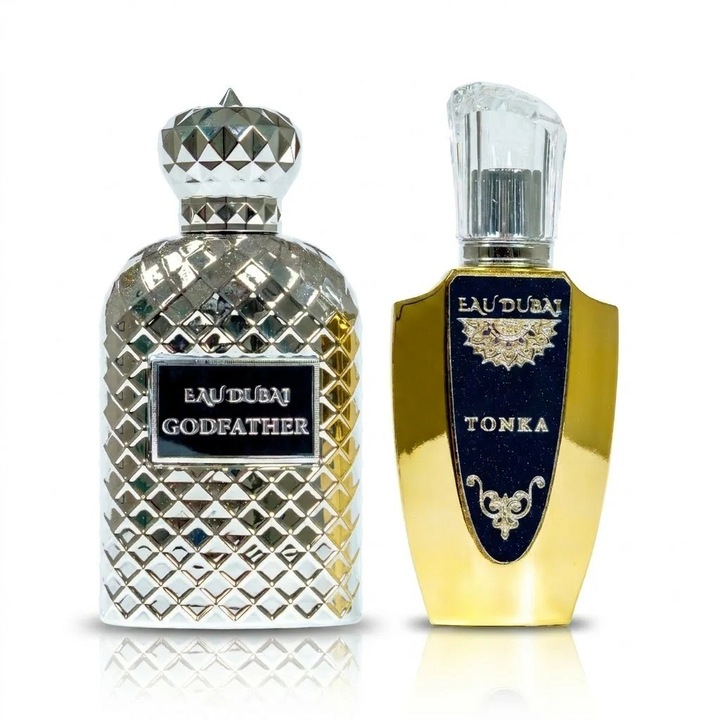 Pachet 2 Extracte de Parfum Premium, Eau Dubai Godfather + Eau Dubai Tonka, Aromat-Oriental-Lemnos + Floral-Oriental-Condimentat, 100 ml x 2