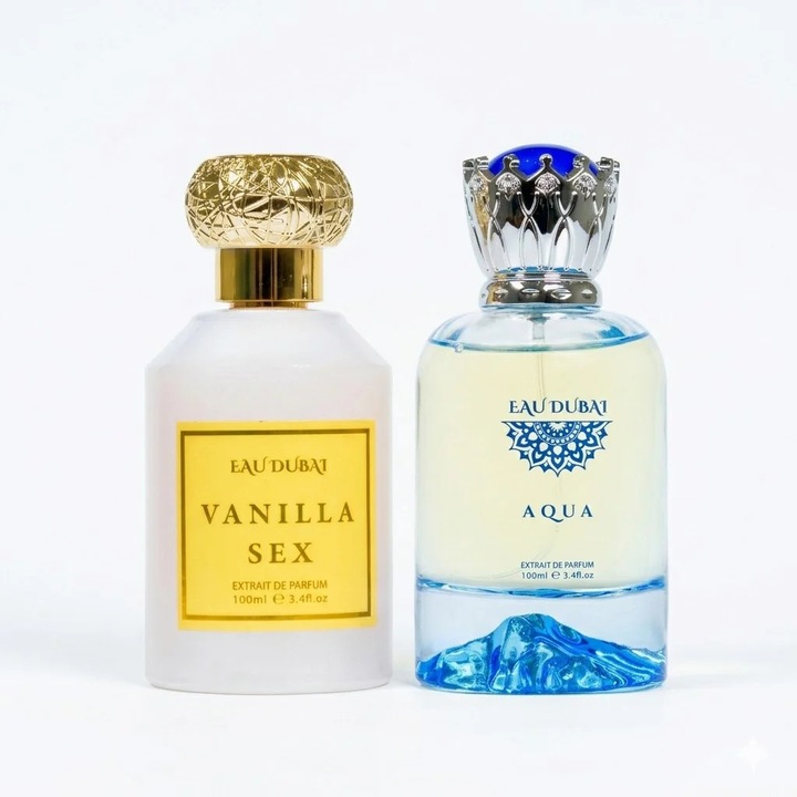 Csomag 2 prémium parfüm kivonat, Eau Dubai, Vanilla Sex + Aqua, unisex-férfi, 100 ml x 2