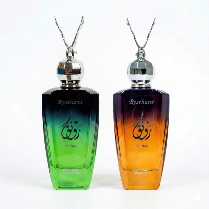 2 db Rosehane parfümcsomag, Rounak Woody Brown + Rounak Green, unisex, 160 ml x 2, aromás-orientális-fás, orientális-fás-balzsamos