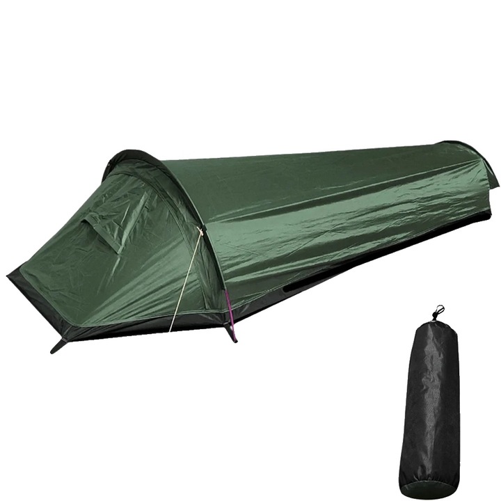 Cort camping, verde, 220x90x50cm, usor, rezistent la intemperii, set complet