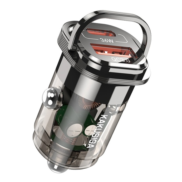 Incarcator auto Kaku KSC-1191, Incarcare rapida, PD36W, 1xUSB-C, 1xUSB-A, Negru