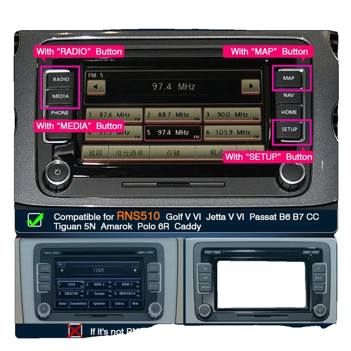 Decodor CarPlay, suport Android Auto, compatibilitate camera de marsarier, set pentru VW RNS510