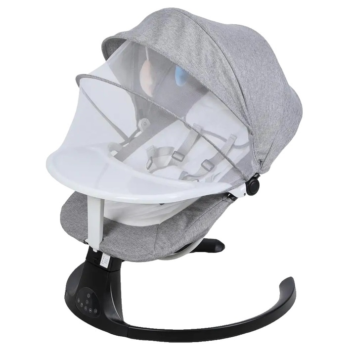 Scaun electric pentru bebelusi, balansat, spatar ajustabil, sistem de inductie inteligent, gri