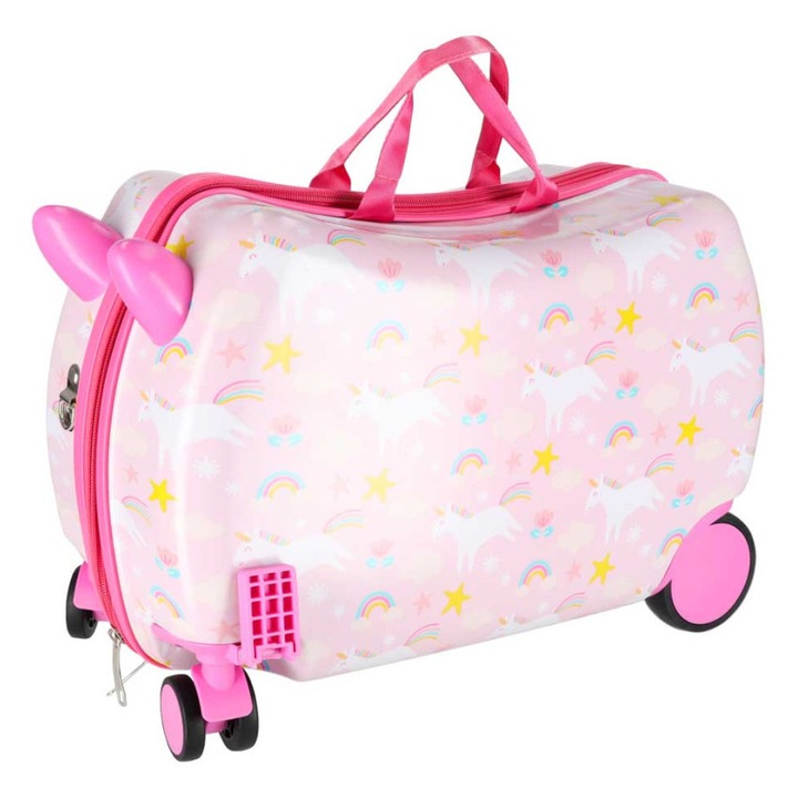 Geanta de calatorie pentru copii cu roti, tip bagaj de mana, model Unicorn, 47 x 32 x 25 cm