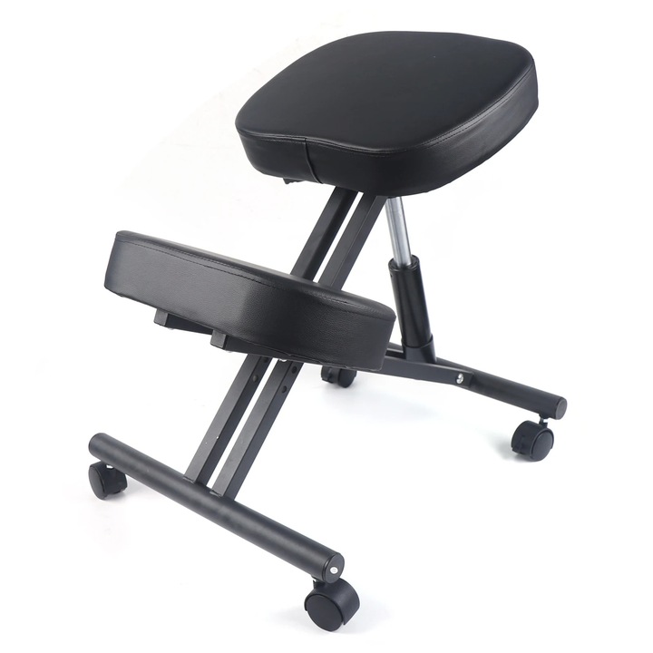 Ergonomikus térdeplő szék, Irodai szék, Hintázó alap, Vastag párnázat, Acélváz, Kerekek nélkül, Javítja a testtartást, Összeszerelést igényel