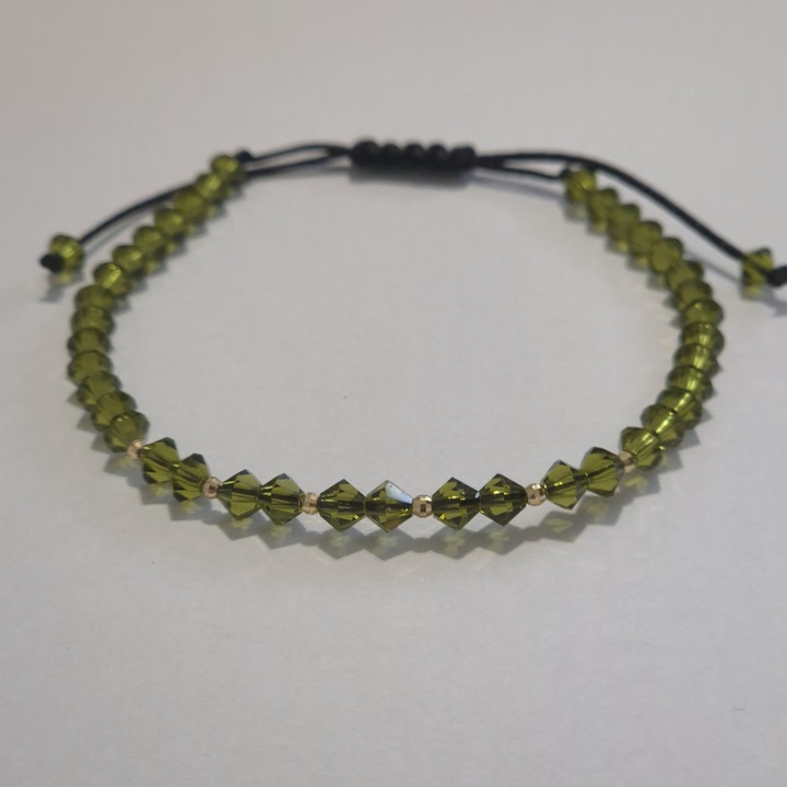 Bratara reglabila cu cristale Preciosa si bilute de aur 14K, olive