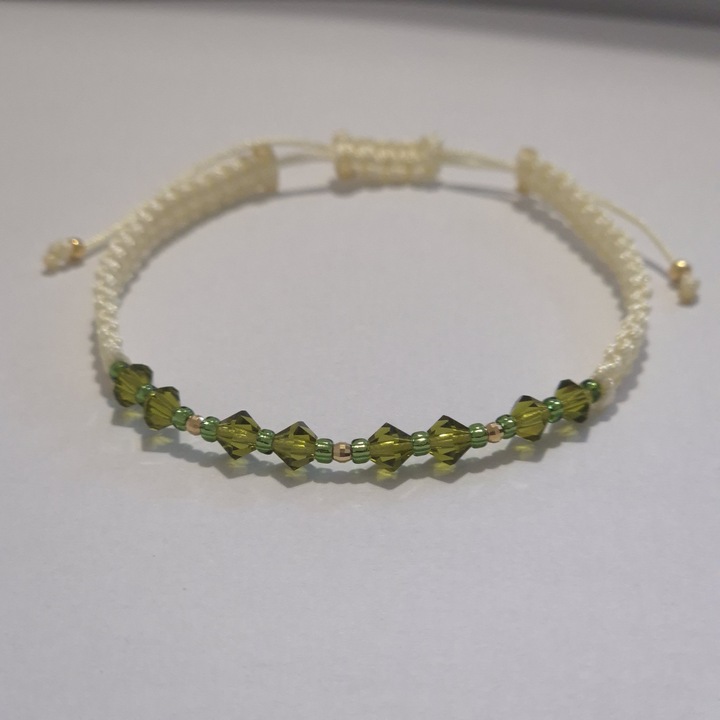 Bratara reglabila cu cristale Preciosa, margele Miyuki si bile de Aur 14K, bej