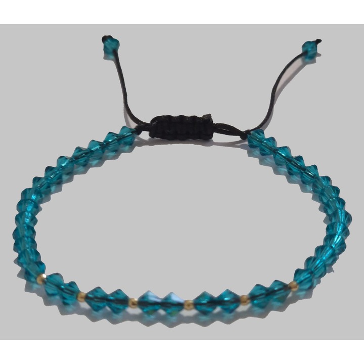 Bratara reglabila cu cristale Preciosa si bilute de aur 14K, turcoaz