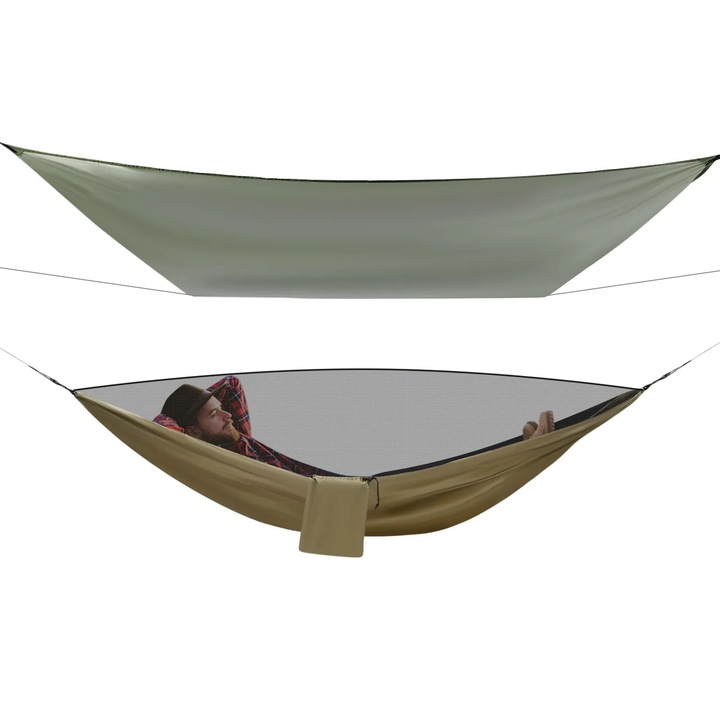 Hamac de camping, Model Pliabil, 2, 9 x 1, 4 m, 200 kg Capacitate, Rezistent Pentru Exterior, Verde Militar