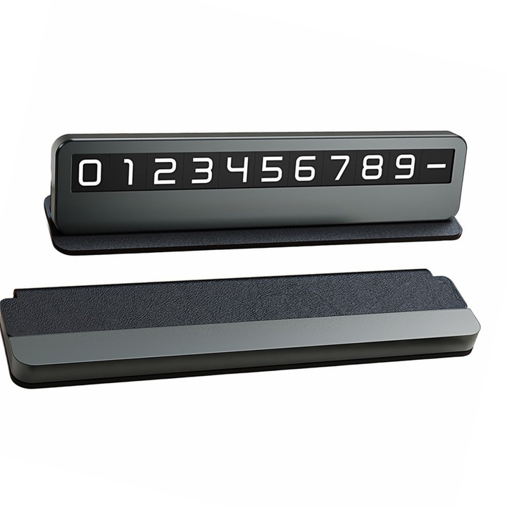Suport numar de telefon Comari® ParkID Slim, afisaj discret, ultra subtire, coperta magnetica, adeziv puternic, gri