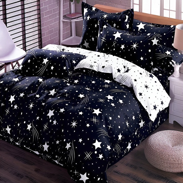 Ágynemű EmonaMall S12668, 6 részes, Kétoldalas, Többszínű/Sötétkék