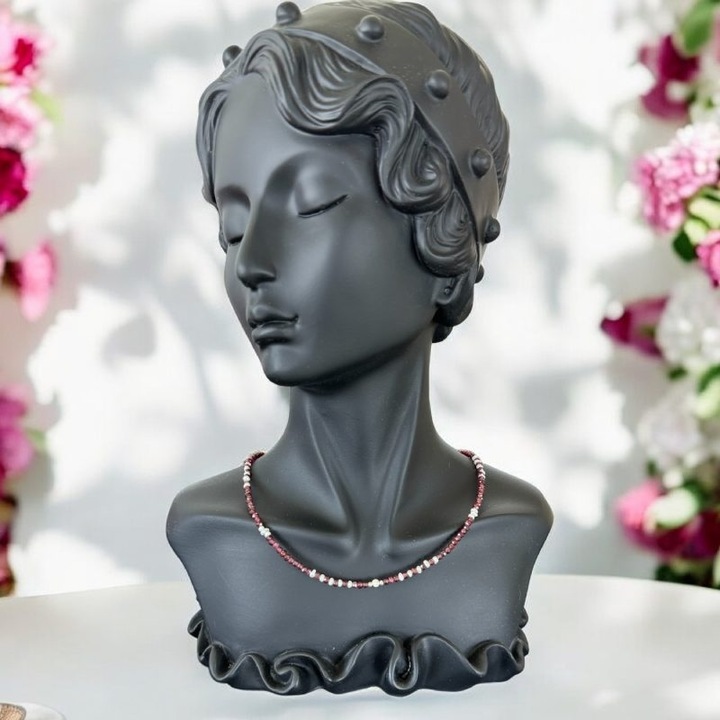 Colier choker Ella din cristale de Granat si Perle de Cultura cu argint 925