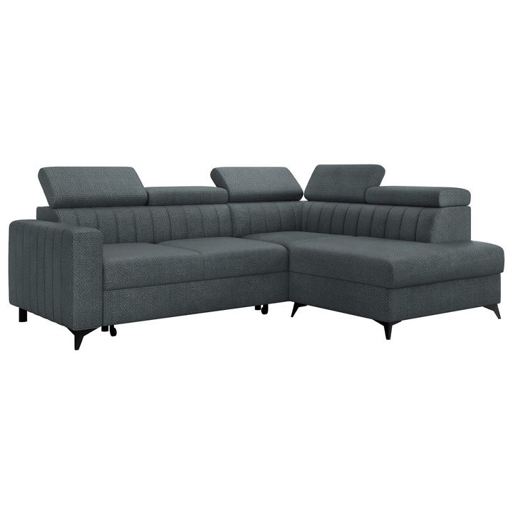 Coltar living Levioseno 2RRLXP cu functie de dormit Dreapta, MIRJAN 24, antracit, 195x249x80 cm