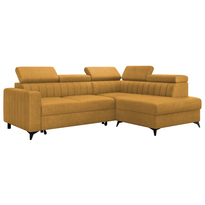 Coltar living Levioseno 2RRLXP cu functie de dormit Dreapta, MIRJAN 24, miere, 195x249x80 cm