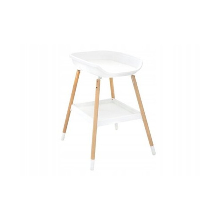 Masuta de infasat, BabTrold, Cu saltea de infasat inclusa, Spatiu pentru depozitare, 77x67x90 cm, Sustine 11 kg, Lemn de fag, Alb/Natur