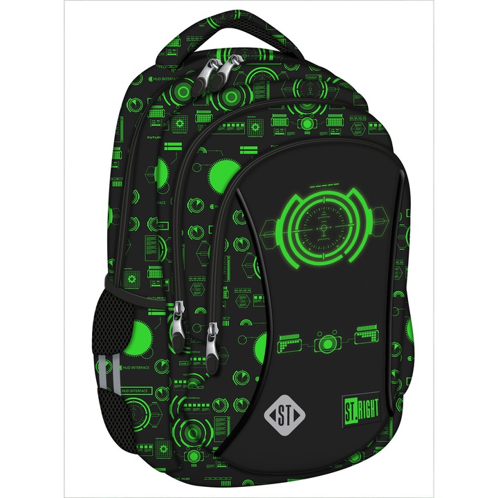 Ghiozdan Scolar Copii St.Right BP26 Tech Vision, 3 Compartimente, Ergonomic, 20L, 39x27x17 cm