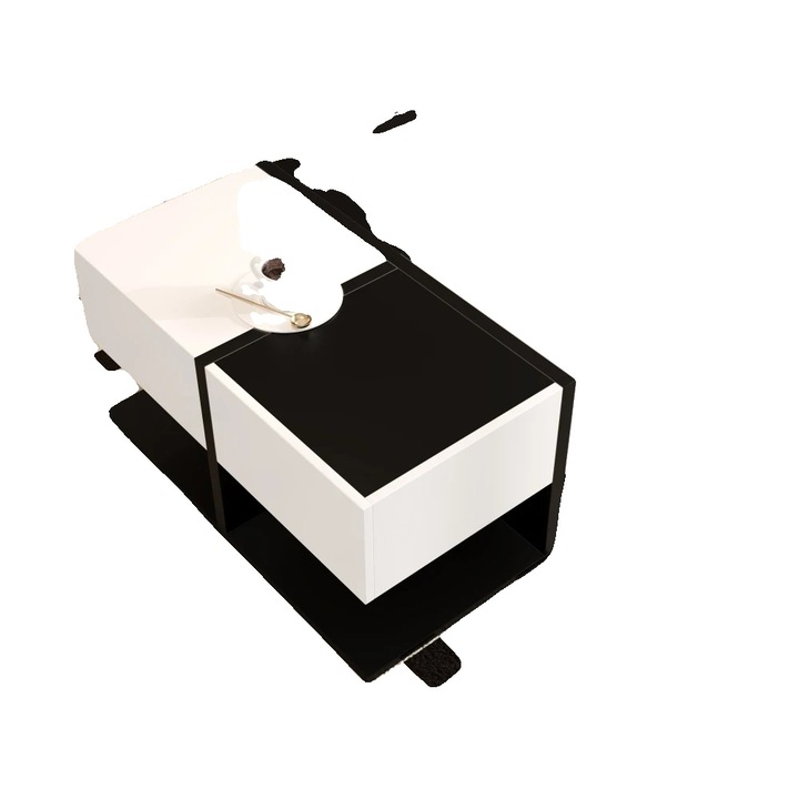 Masa de cafea, design modern, 2 sertare, negru alb, 70x70cm