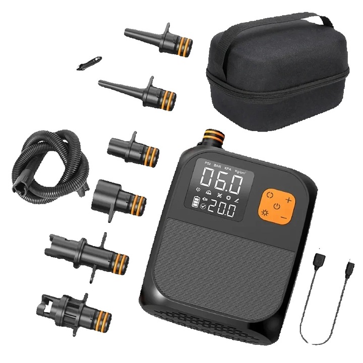 Pumpa, érintőképernyős, kettős felfújás, fekete, 80W, 25 PSI