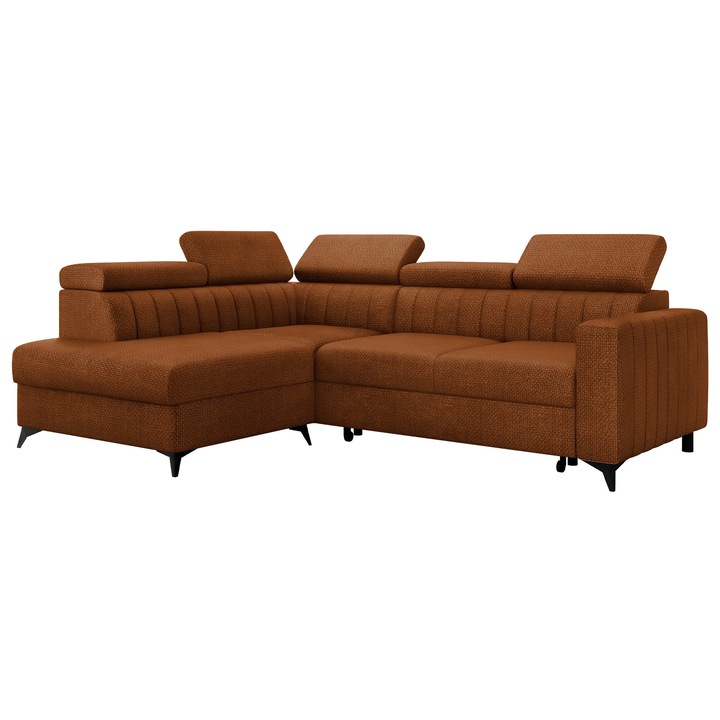 Coltar living Levioseno 2RRLXP cu functie de dormit Stanga, MIRJAN 24, caramida, 195x249x80 cm