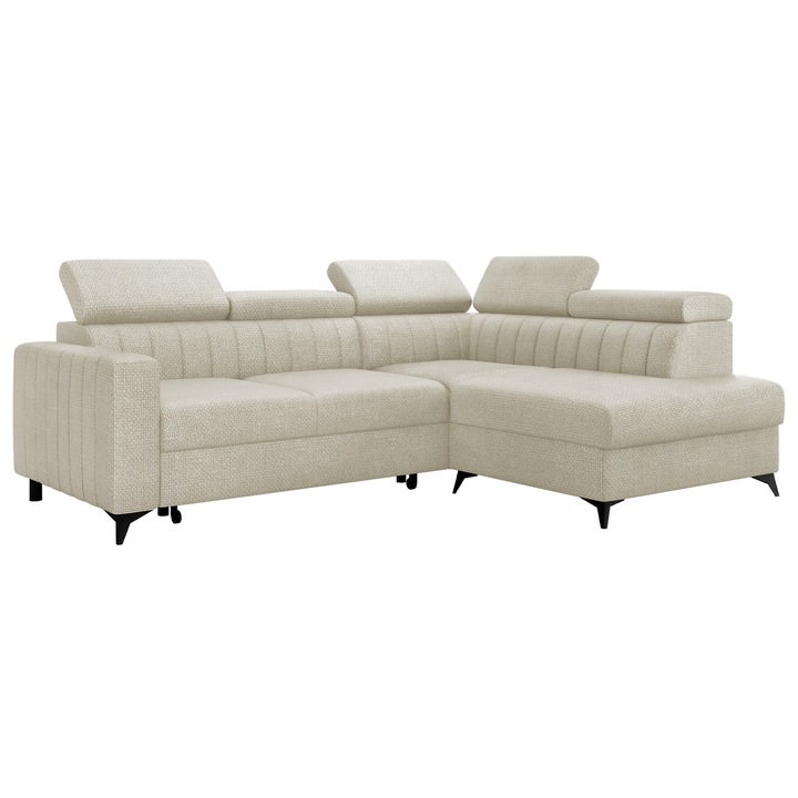 Coltar living Levioseno 2RRLXP cu functie de dormit Dreapta, MIRJAN 24, bej deschis, 195x249x80 cm