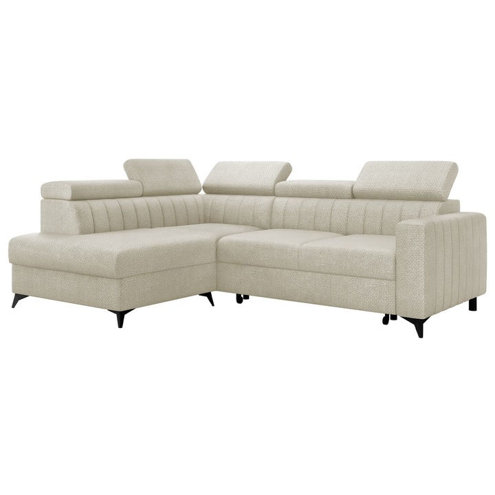 Coltar living Levioseno 2RRLXP cu functie de dormit Stanga, MIRJAN 24, bej deschis, 195x249x80 cm