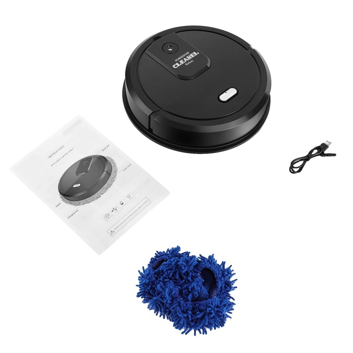 Robot mop 8785368817362, curatare automata umeda si uscata, baterie 1200 mAh, incarcare USB, autonomie ~60 min, 25 x 25 x 6.5 cm, 5W, negru