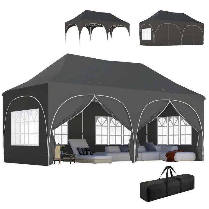 Pavilion gradina, design pop-up, inaltime ajustabila, gri inchis, 6m x 3m