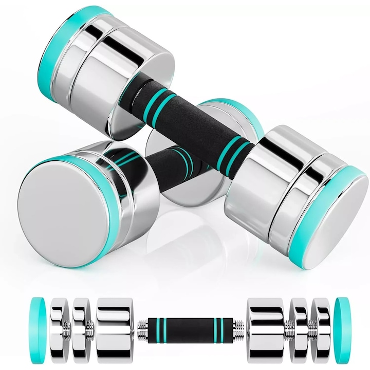 Set Gantere, Gantere Ajustabile, 2x5 kg Otel Inoxidabil, Ultra-Compact, Pentru Antrenament Acasa, Indigo