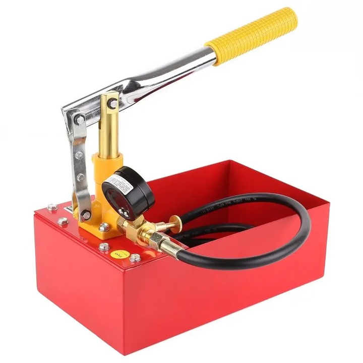 Pompa de testare presiune hidrostatica, Manuala hidraulica, 25 bar, Rezervor 5 L, Fonta, Furtun 12 mm × 1, 8 m, 3, 3 kg