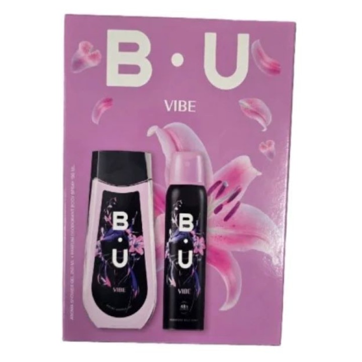 Set Cadou B.U. Vibe compus din Deodorant Spray 150 ml si Gel de dus 250 ml