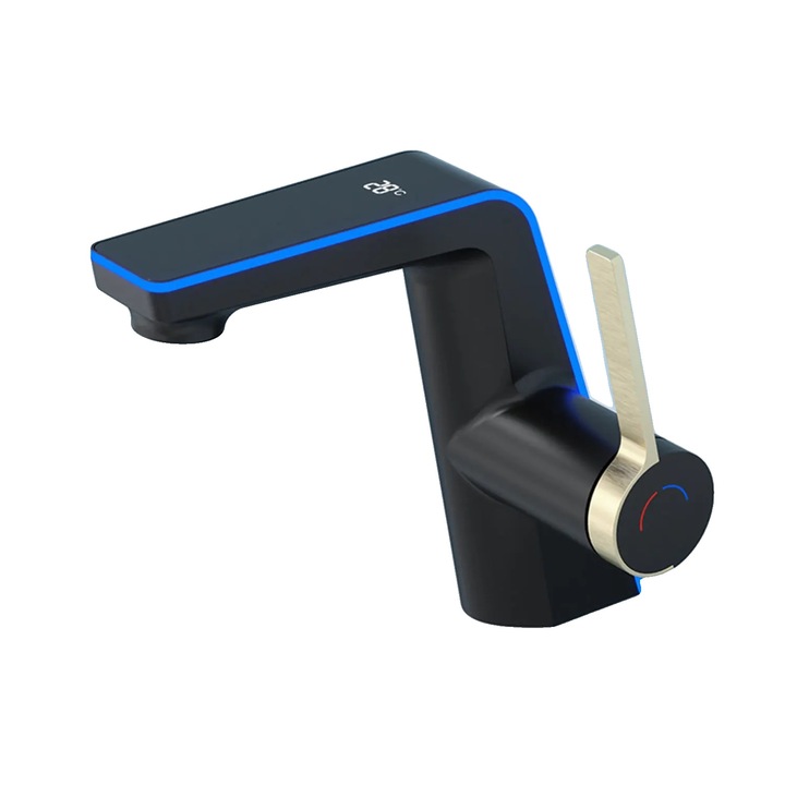 Fürdőszobai csaptelep, LED hőmérséklet kijelző, kettős permetezési mód, fekete, 1.2 GPM