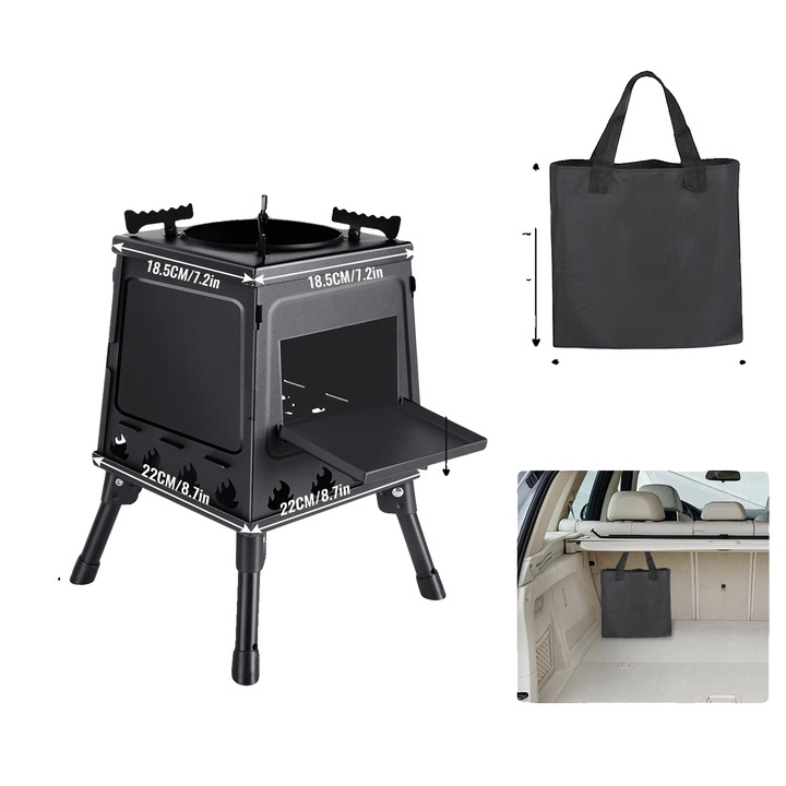 Kemping főző, hordozható kialakítás, sokoldalú főzőeszközök, fekete, 8.7x8.7x13.8in