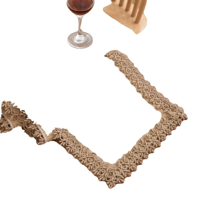 Fata de masa din jute natural, design personalizabil, 30x220cm, ca in imagine