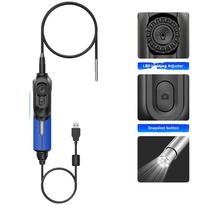 Camera de Inspectie Video, MUCAR E021, Inalta Definitie, Rezistenta la Apa, 1280x720, 6 LED-uri, 59 inch