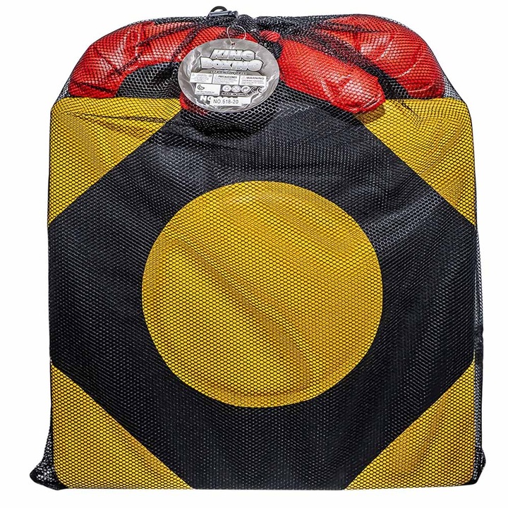 Set de Box pentru Copii King Boxing, Include 2 Manusi si Perna de Antrenament cu Tinta, Portabil in Plasa, Galben/Negru