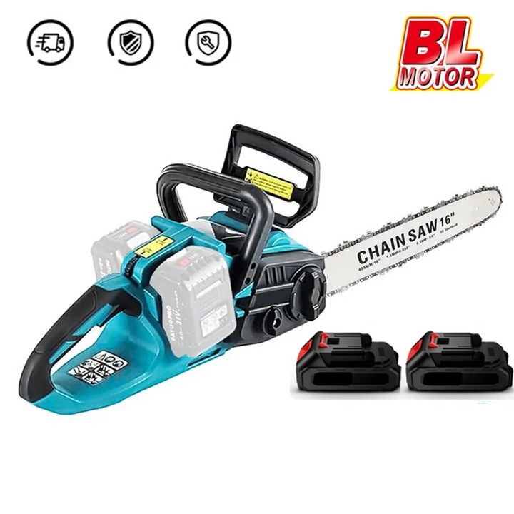 Elektromos láncfűrész, 16 hüvelykes, kefe nélküli motor, 2 akkumulátoros készlet, könnyű kialakítás