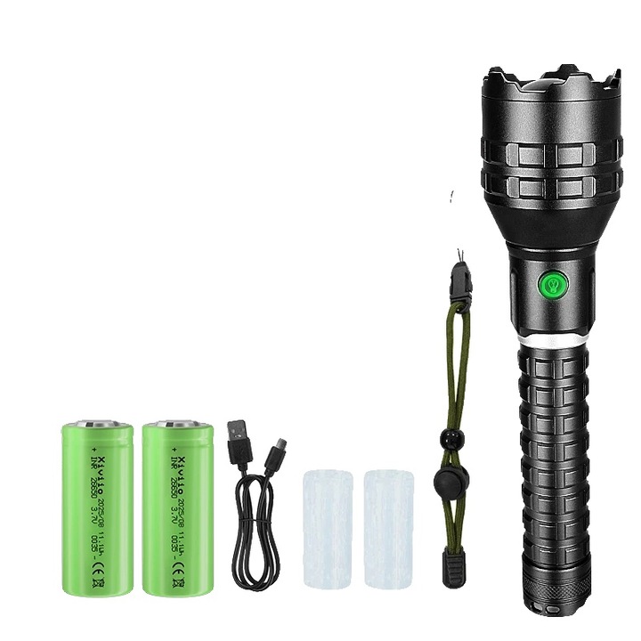 Фенер XHP390 LED-26650, 30000 лумена, регулируем зуум, акумулаторен, алуминий