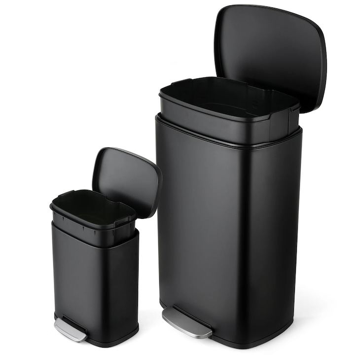 Cos de gunoi de bucatarie, cos menajer, Cos cu pedala 30 L, Capac soft-close, Anti-amprente, Otel inoxidabil, Negru