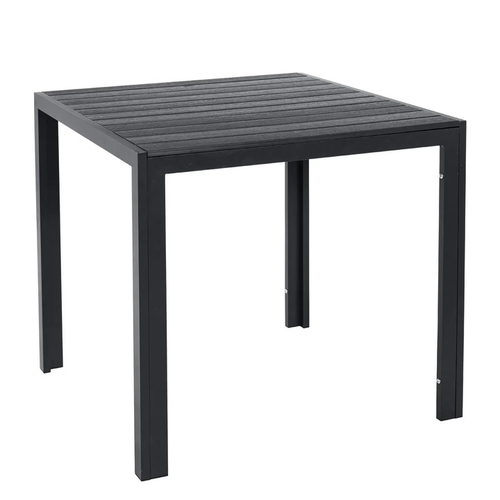 Masa de gradina, Masa de exterior pentru dining, Cadru din aluminiu, Blat WPC, Patrata 75×75×72 cm, Rezistenta la intemperii, Pentru 4 persoane, Negru