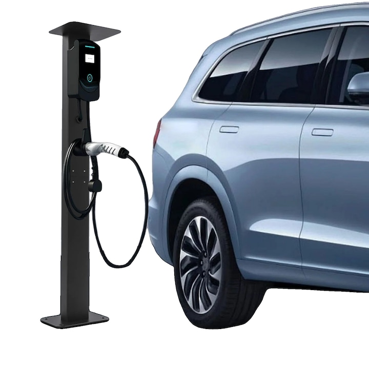 Statie incarcare vehicule electrice, design rezistent la intemperii, organizator cabluri, negru, montare pe sol