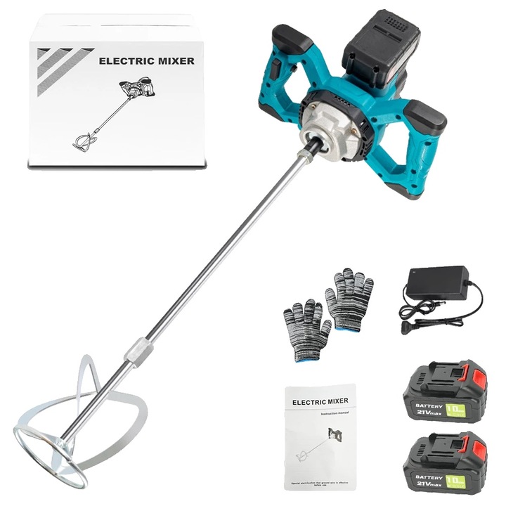 Betoniera cu motor fara perii, functionare fara fir, 2 baterii, dimensiuni compacte, 120-680 RPM