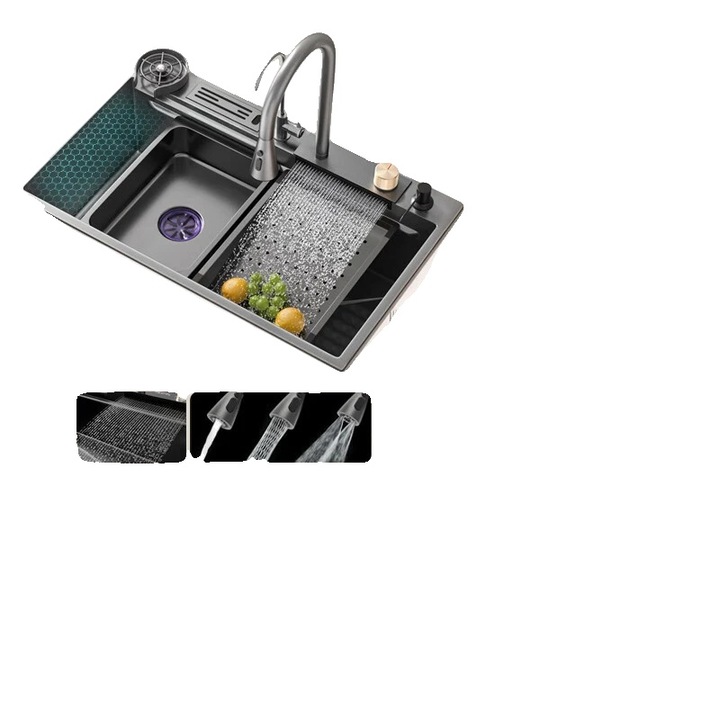 Chiuveta bucatarie, design elegant, 75x46cm, inox, un singur bazin