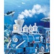 Електрическо влакче с пара OceanExpress за деца, включва електрическо влакче със звукови ефекти, светлини, истински дим, 3 вагона, 16 релси, модел морски животни, Indiggo@, Blue Ocean, +3 години