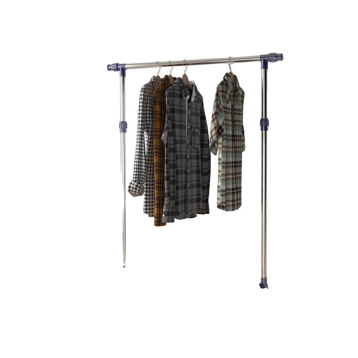 Ruhatartó, rozsdamentes acélból, állítható magasság 95-170 cm, állítható szélesség 86-160 cm, teherbírás 25 kg, gurulós szett