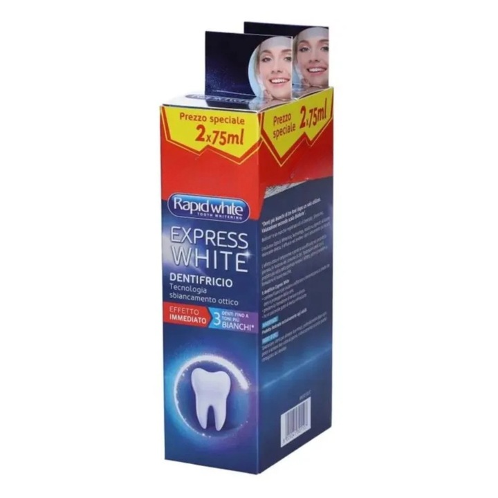Rapid White Express White fogkrém, 2 x 75 ml, fehér, fluoriddal